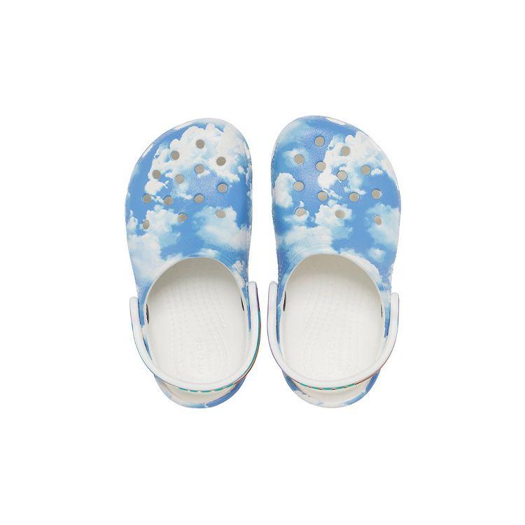 Crocs Outdoor Beach Clogs Sports Sandals Tie-Dye Kids Sandals White Blue 206818-100