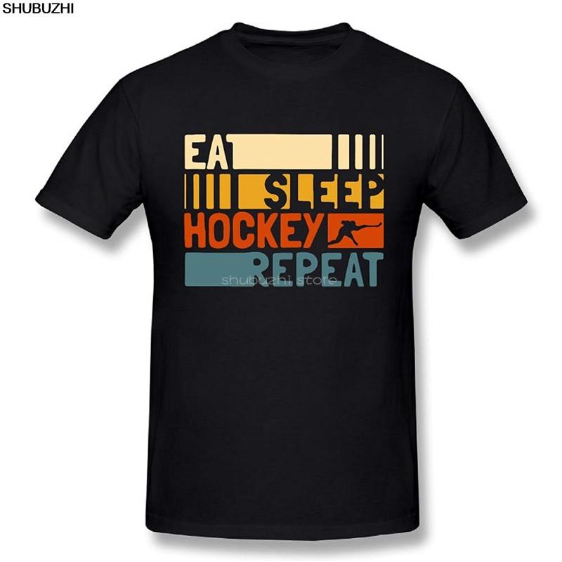 

Funny Men Eat Sleep Hockey Repeat Cotton Prints Casual Short Sleeve Tee Men S O-Neck Printed Tee Shirt Fashion sbz6168 3XL