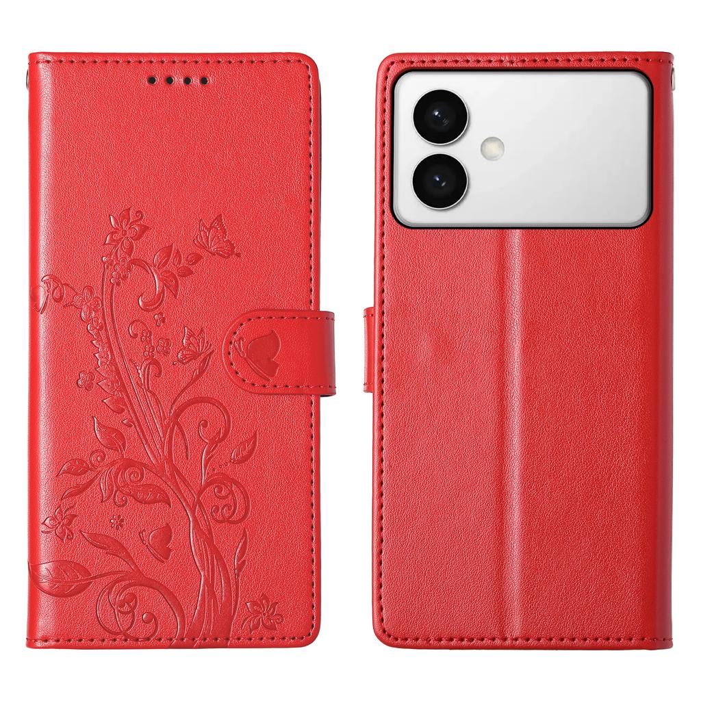 For Samsung Galaxy S26 Edge Wallet Case Butterfly Floral Imprint PU Leather Phone Cover with Wrist Strap