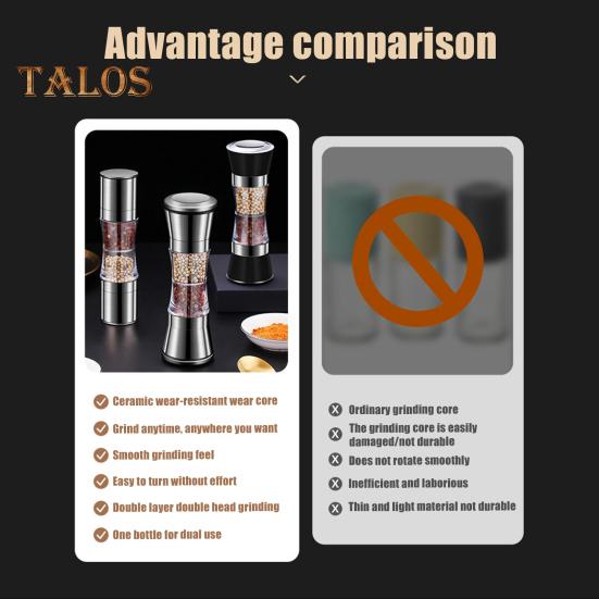 Stainless Steel Salt Grinder Adjustable Coarseness Easy To Clean Double Head 2 In 1 Grinder for Seasoning