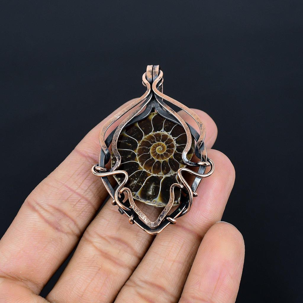 Ammonite Fossil Pendant, Gemstone 999 Copper Wire Wrapped Jewelry Pendant, Handmade Jewelry Beautiful Pendant
