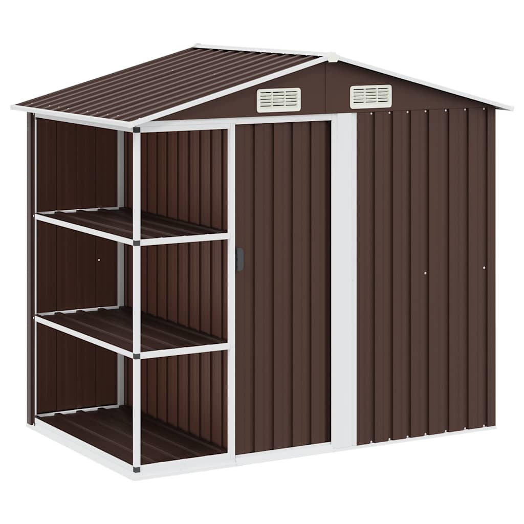 Gartenschuppen mit Regal Braun 205 x 130 x 183 cm Eisen