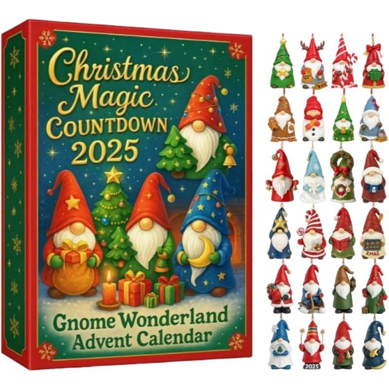 Gnomes Advent Calendars 2025,24 Days Gnome Wonderland Ornaments Christmas Countdown Calendar 2025,2D Flat  Gnomes Figures Pendant Advent Calendars