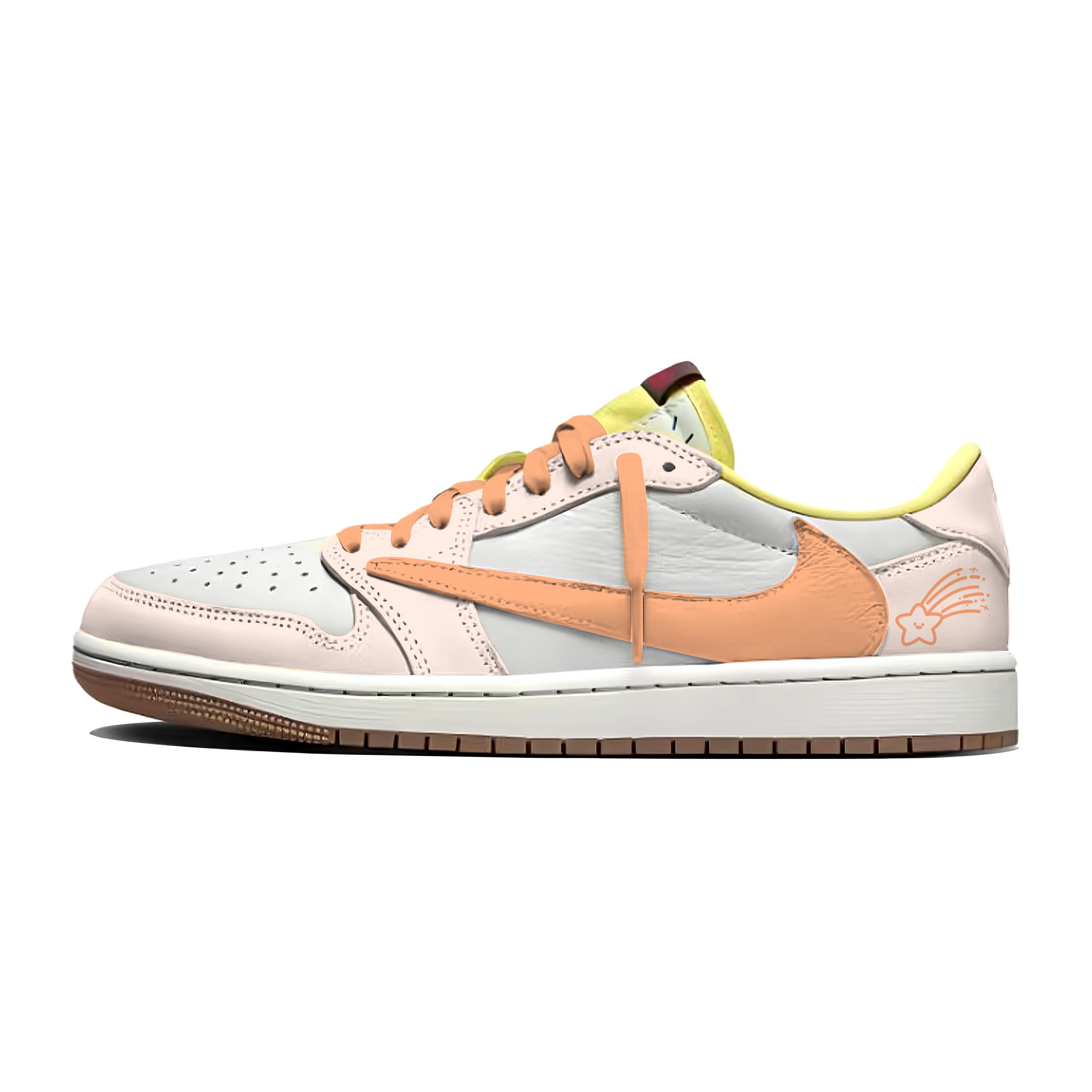 

Jordan x Travis Scott Air Jordan 1 Gray Orange Hook Slip Resistant Low top Vintage Basketball Shoes Unisex Gray Orange DZ4137-700(Team2042- ) 35.5
