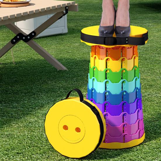Folding Stool with Carrying Handle Height Adjustable Retractable Stool Heavy Duty Outdoor Camping Picnic Fishing Collapsible Telescoping Chair