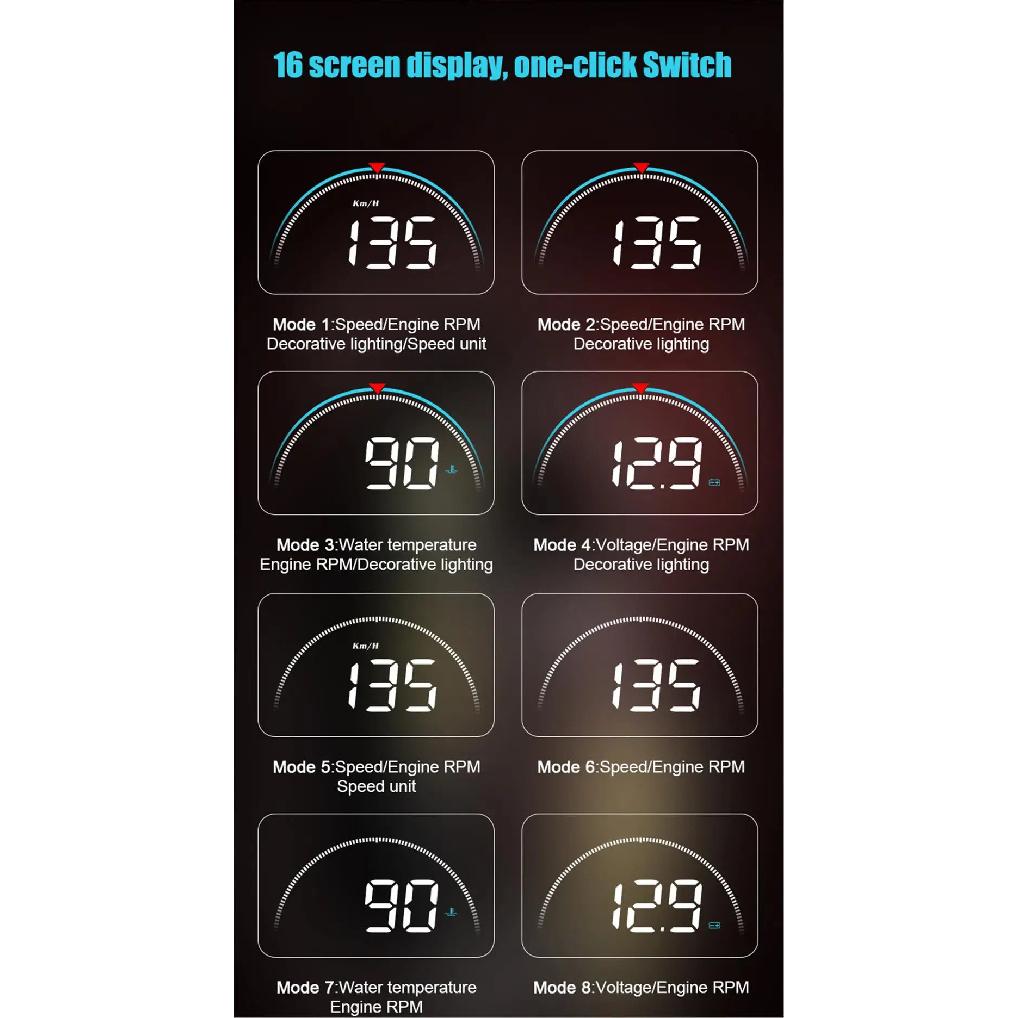 M8 Car HUD Head Up Display OBD2 Overspeed Warning Auto Electronic Water Temperature LED Digital Projector Windshield