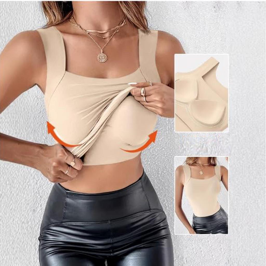 Women's Comfortable High-Stretch U-Neck Shaping Tank Top With Built-in Pads
