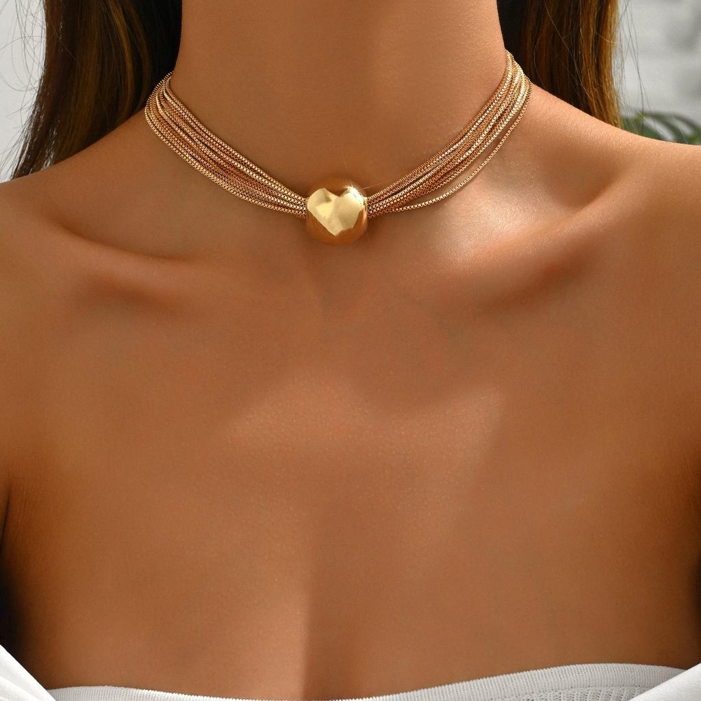Fashion exaggerated large round bead pendant collarbone necklace, hip hop trend metal multi-layer chain collar in stock