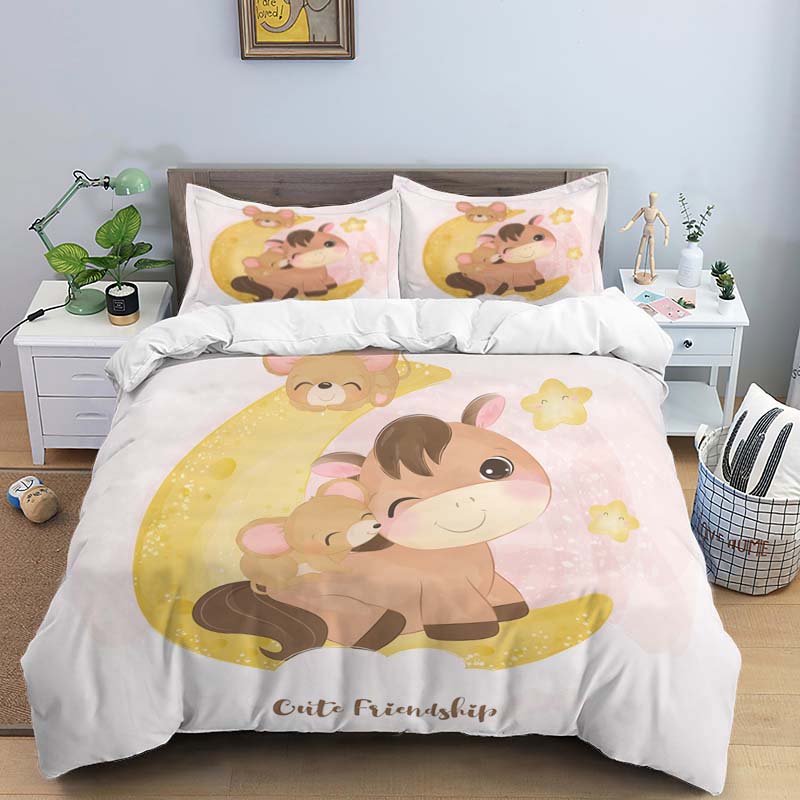 Comforter Moon Little Animal Sleep Print Digital Print Polyester Bedding Sets Girl'S For Teens