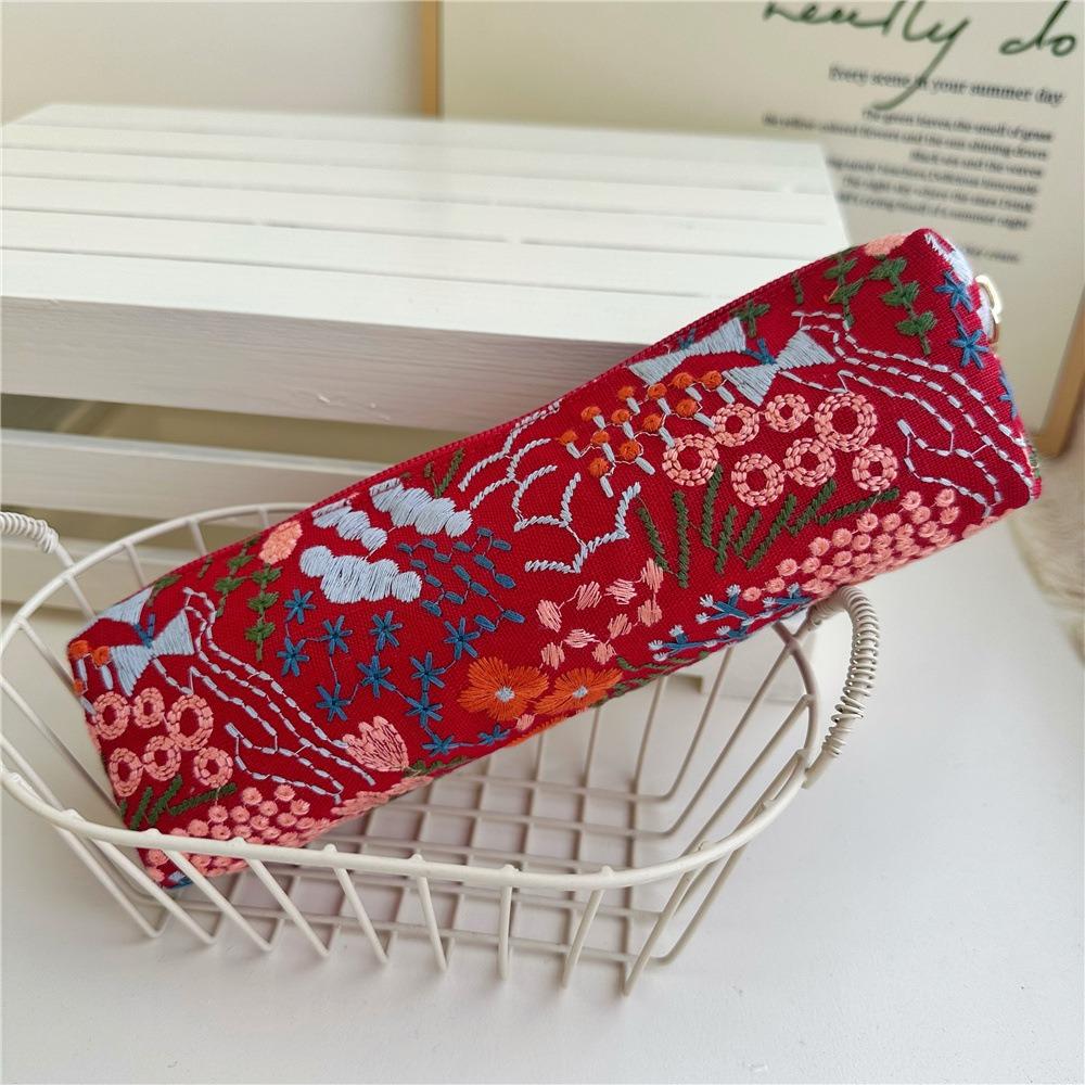 Floral Embroidered Pencil Case Flower Cloth Stationery Bag Korean Style Pen Bag  Stationery Holder