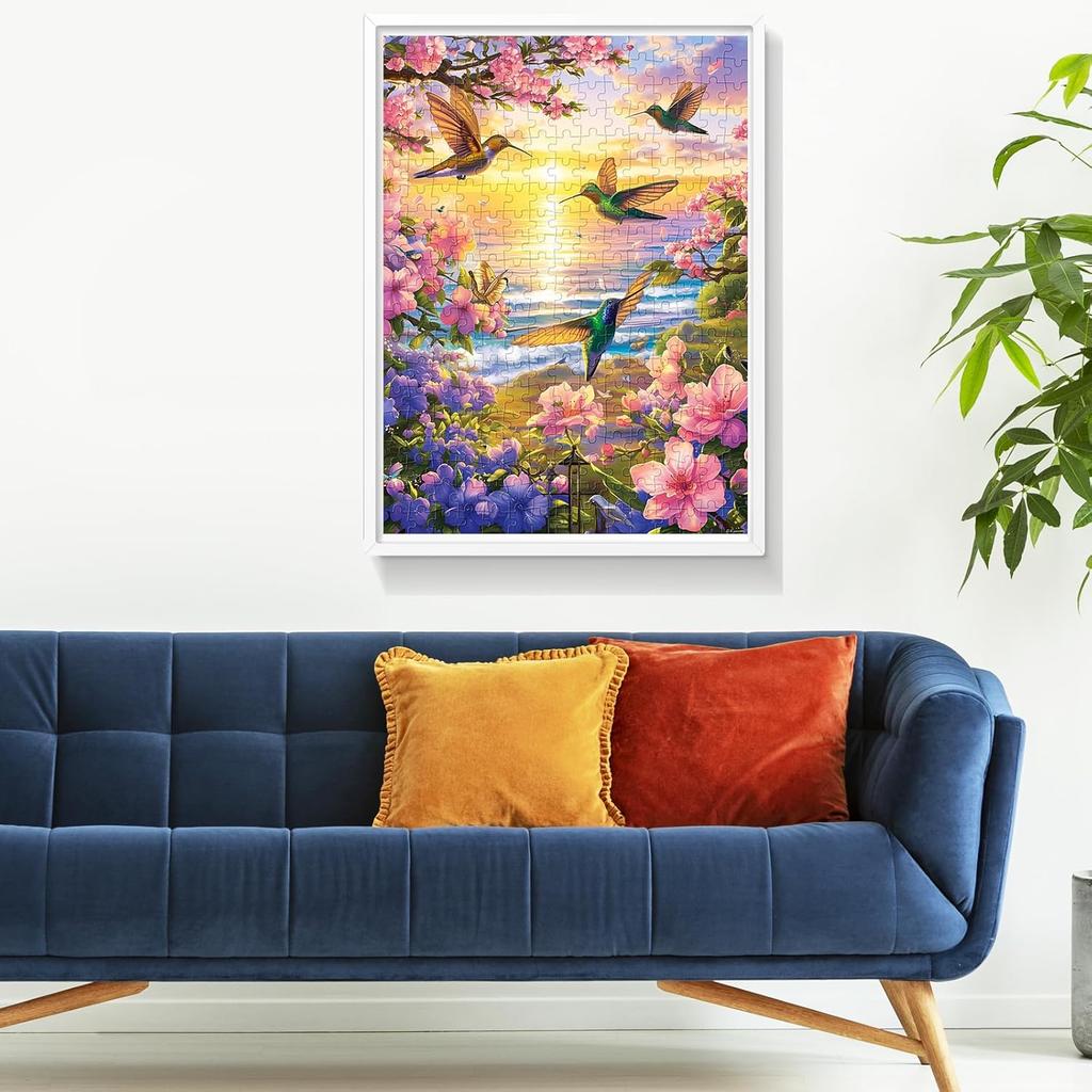 300 Pieces Puzzles for Adult Jigsaw Puzzle 300 Piece Children Elderly Puzzle Hummingbird Beach Flower Puzzle Gift for Mom Dad Family Friend Family