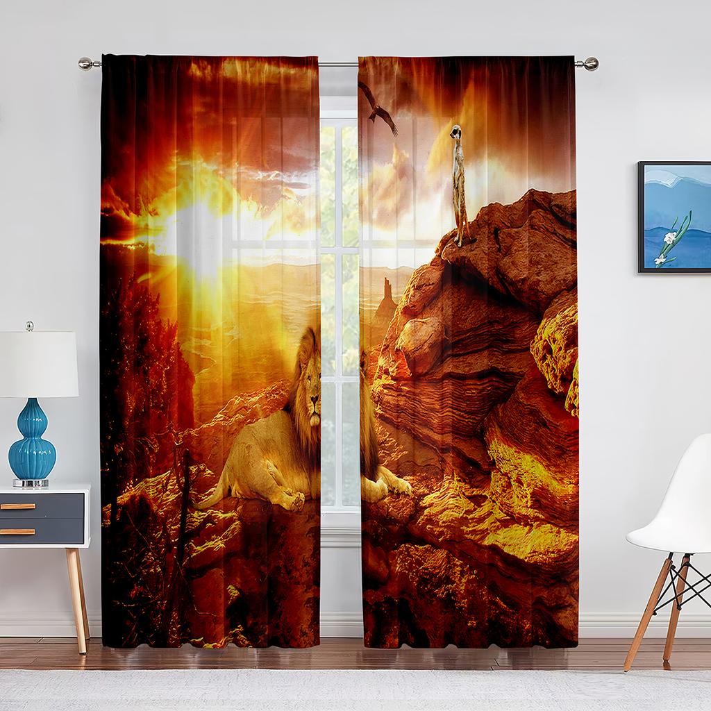 Fantasy Lion Starry Sky Tulle Curtains for Bedroom Living Room Decor Chiffon Sheer Voile Curtain for Balcony Kitchen Home Drape