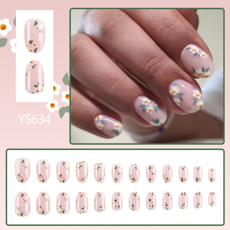 Square Press On Nail Flower Fake Nail Glues On Nail Artificial Acrylic Nail 12 Size 24pcs Stick On Nail for Women Girls