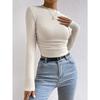 Women Solid Color Crew Neck Long Sleeve Slim Fit Casual Knit Shirt