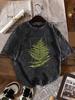 Vintage Washed Tshirt with Fern Leaf Botanical Print Soft Relaxed Fit Short Sleeve Round Neck Casual TopFern Leaf Shirt