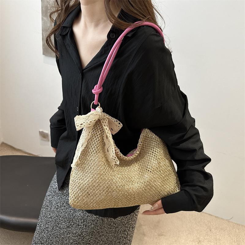 Silk Scarf Woven Bag Women's 2025 New Trendy Fashion Straw Bag Casual Large Capacity Shoulder Bag Foreign Style Underarm Bag