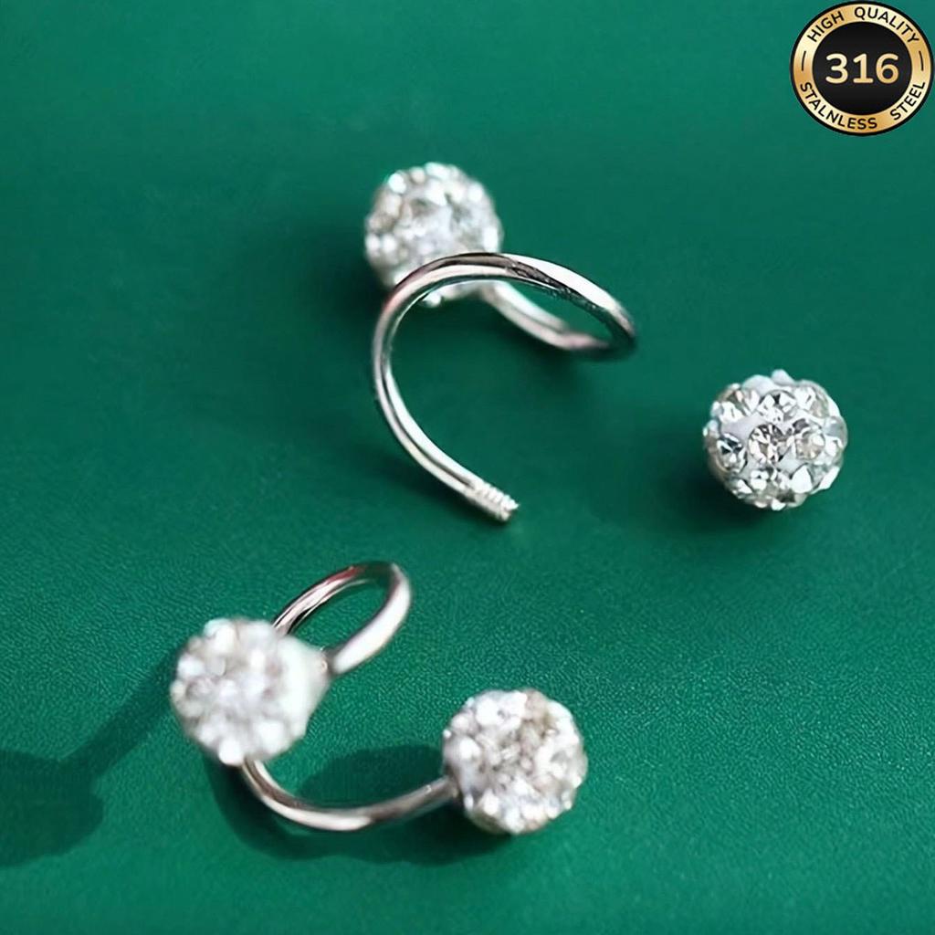 316S rod full drill ball stud earrings, stainless steel screw rod lip ring puncture