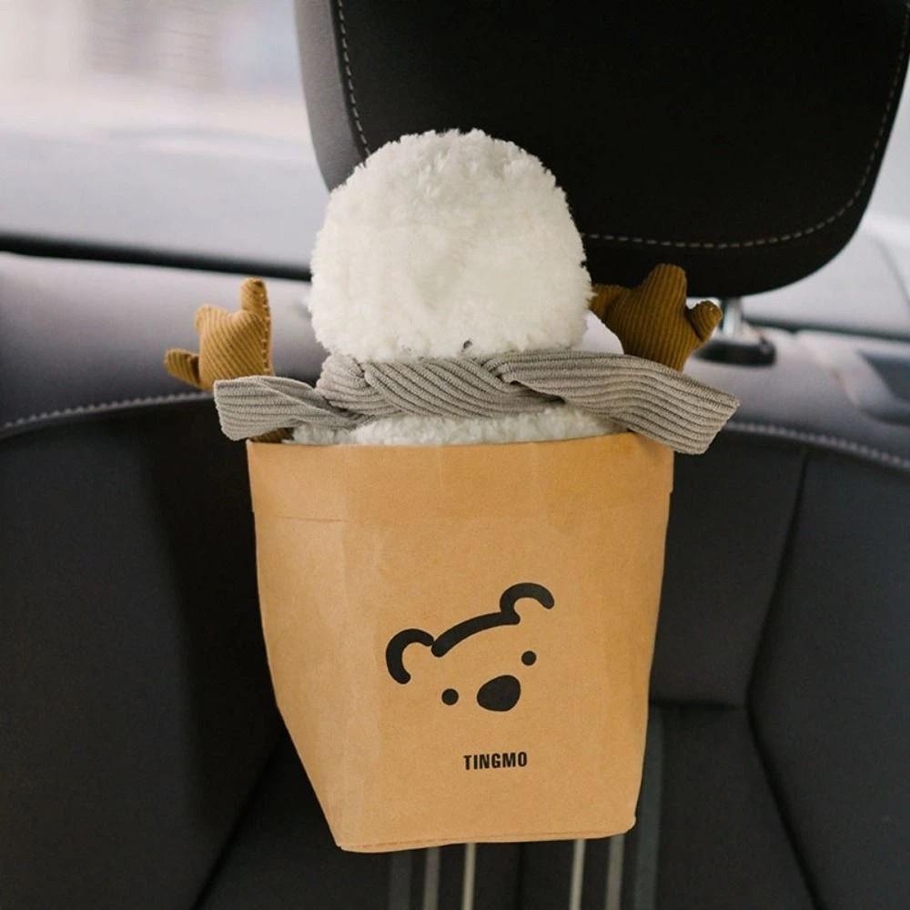 Multipurpose Vehicle Organizer Bear Shaped Kraft Paper Storage Bag Car Air Vent Trash Can  Car Use