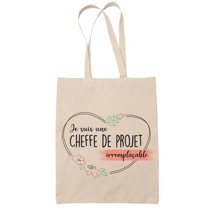 Tote bag - PLANETEE - Cheffe de projet femme Irremplaçable - Coton - Beige - Fabrication France