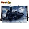 Mocsicka Christmas Train Background Photography Winter Snow Tree Decoration Baby Family Photo Backdrop Studio Party Props Banner