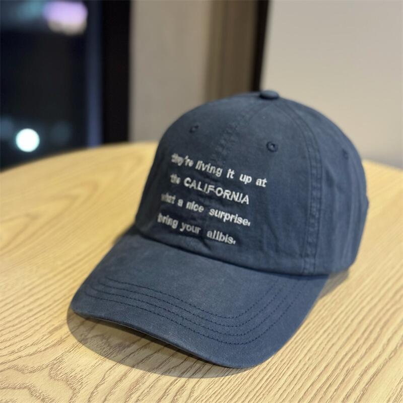 

High-quality new washed soft-top Korean-style embroidered letter baseball cap for women, sun-shading duckbill cap, trendy and versatile Adult54-60Adjustable темно-синього кольору