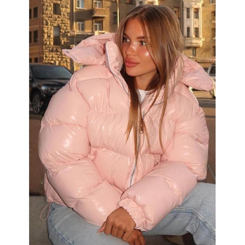 Women`s Fall/Winter Shiny, Short, Loose-Fit Hooded