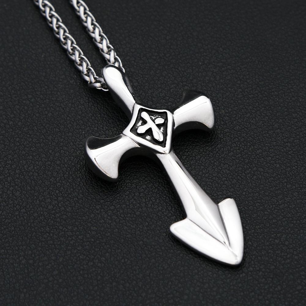 Vintage Punk Hip Hop Templar Knight Cross Pendant Necklaces For Men Women 316L Stainless Steel  Party Jewerly