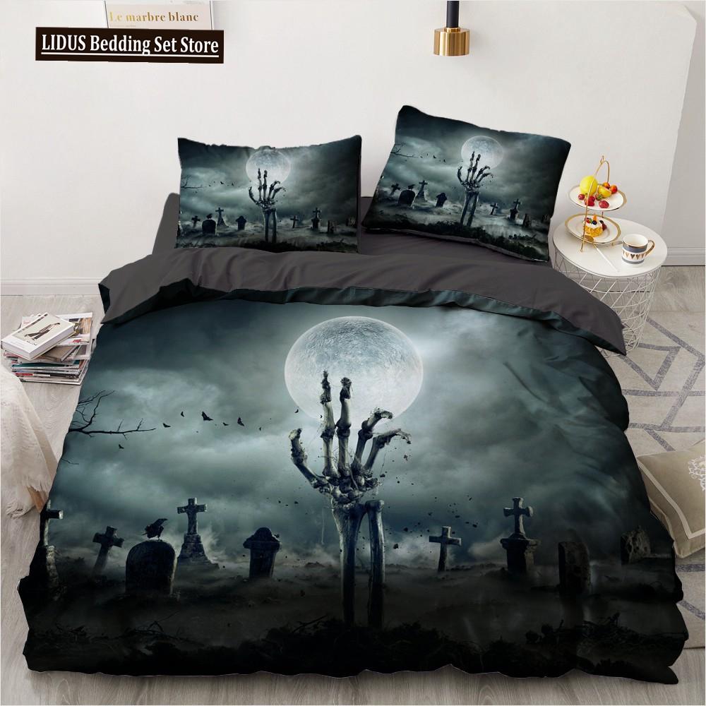 3D Horror Skull Demon Duvet Cover Set Skeleton Gothic Monster Bedding Set Black Comforter Cover For Boys,full Queen Size 2/3pcs