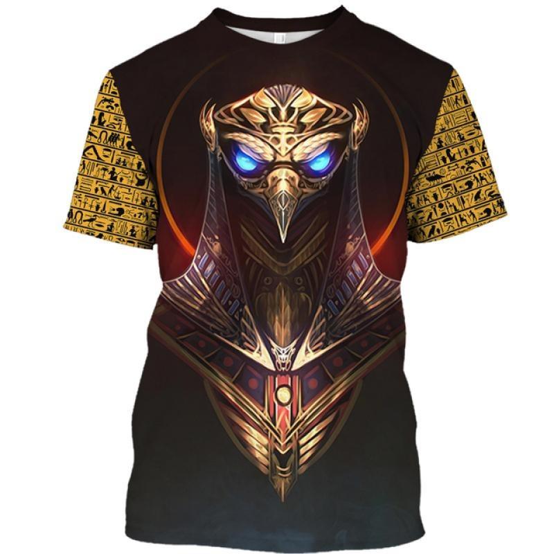 Ägyptisches Pharaonenmuster Herren T-Shirt Gold Einzigartige Persönlichkeit Trend O-Ausschnitt T-Shirts Ägypten Anubis Sensenmann Kurzarm Tee