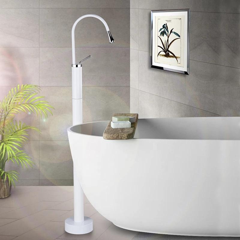 Tuqiu Black Bathroom basin Faucet Brass Floor Standing Bathtub Faucet Sink Mixer Tap super long water drop design gold sink tap