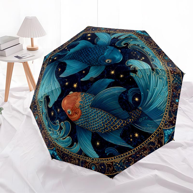 Starfish Pattern, Automatic Folding Umbrella, Portable and Foldable Design, 8 Ribs, a Christmas or Birthday Gift.