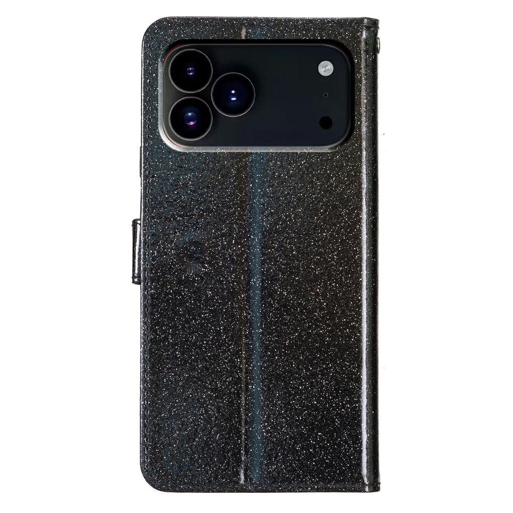 For iPhone 17 Pro Max Wallet Case Glitter Anti-Scratch Leather Stand Phone Cover with Strap