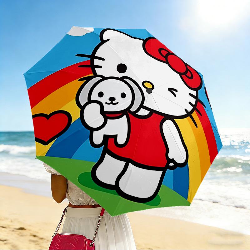 Hello Kitty 8 Ribs 3Fold Black Glue Uv Protection Umbrella Sun Protection Rainproof Compact Folding Umbrella For Travel Daily Use C923552