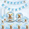Watercolor Bear Party Tableware Children'S Birthday Teddy Theme Tablecloth Disposable Decorative Goods Set