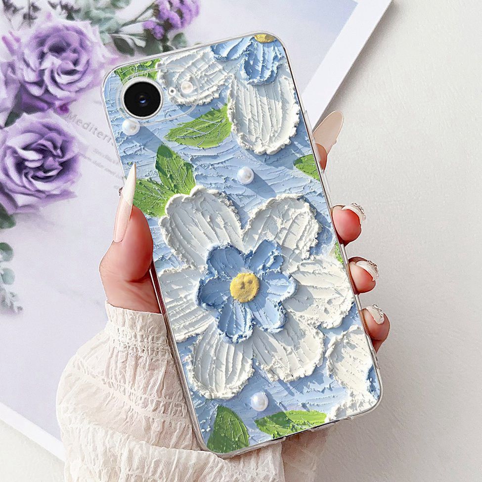 Clear For iPhone 16e A3212 A3409 A3410 A3408 Cover For iPhone 16e Case Fashion Luxury Flowers Cute Funny Painted Soft Bumper