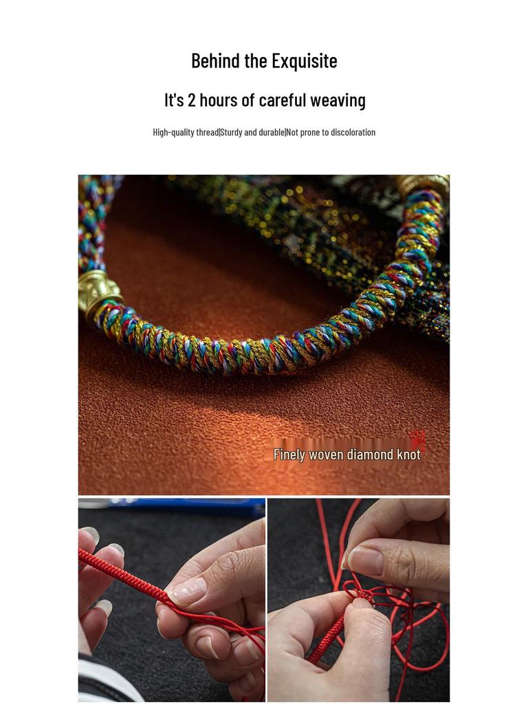 Tibetan Six-Syllable Mantra Hand-Woven Bracelet, Five-Color Red Rope for Women & Men's Birth Year Ethnic Ornament
