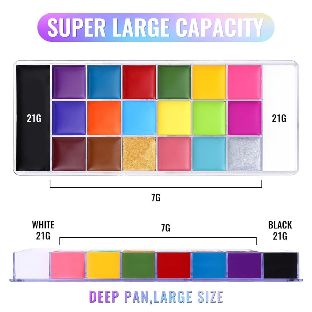 Paleta farb do malowania twarzy i ciała Athena, 20 kolorów, duża, czarno-biała, profesjonalna, do tatuaży błyskowych, Halloween, SFX, imprezowa, artystyczna, kostiumowa, festiwalowa, sceniczna, cosplay