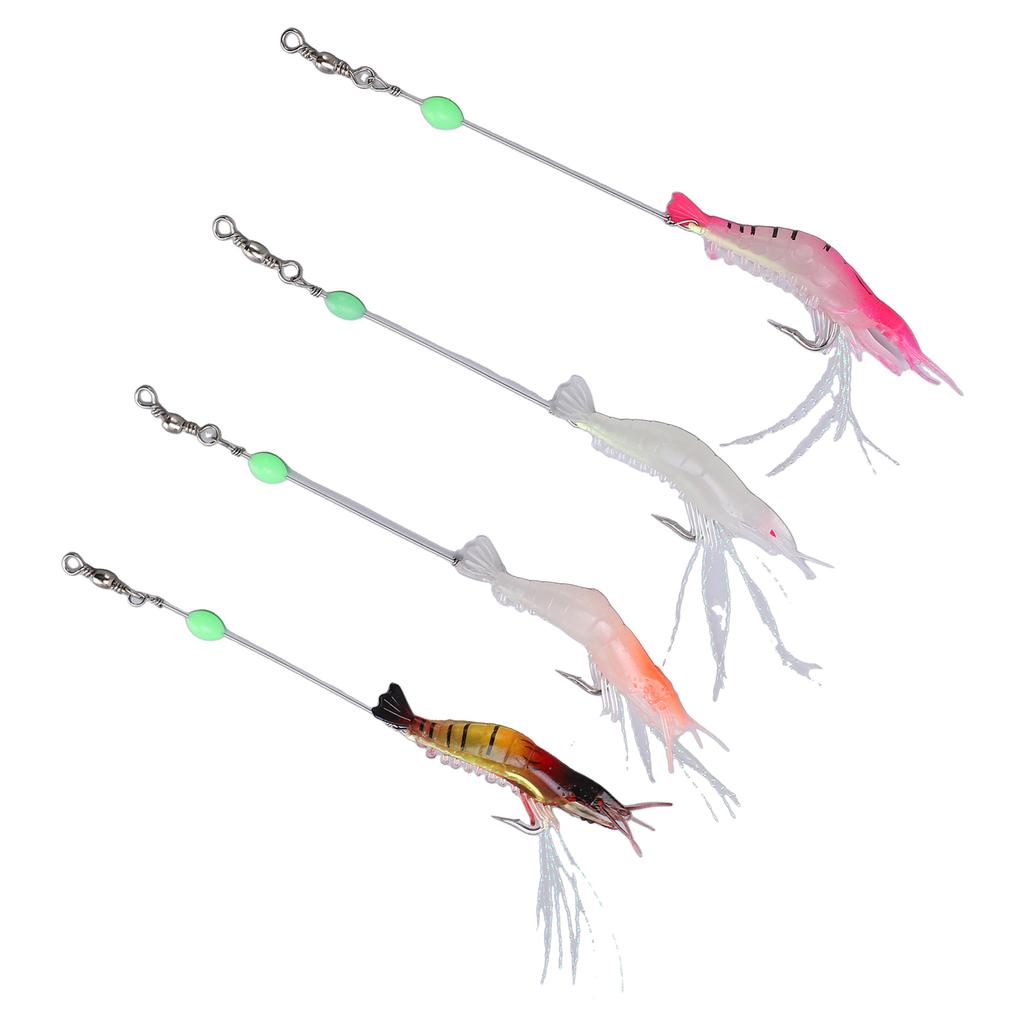 4 Stück 6,5g Angelgarnelen-Köder Set Künstlicher Weich-PVC-Köder Leuchtender Swimbait mit Haken für