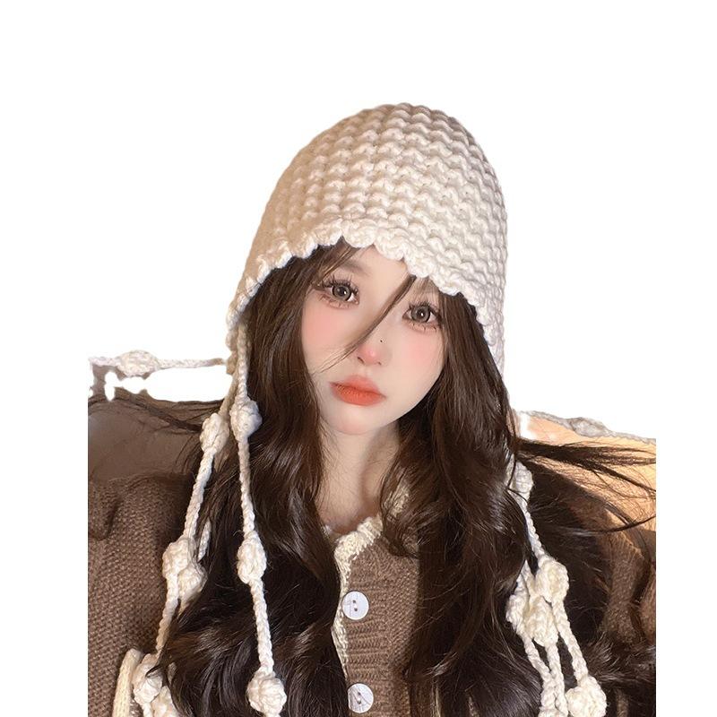 New Autumn and Winter Wool Hat Braid Tassel Pullover Hat for Women Outdoor Travel Warm Ear Protection Cute Knitted Hat