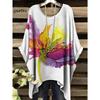 T-shirt da Donna Stampa Floreale Colorata Girocollo Top Orlo Irregolare Manica Corta Taglie Forti Abbigliamento da Donna Casual per Esterno