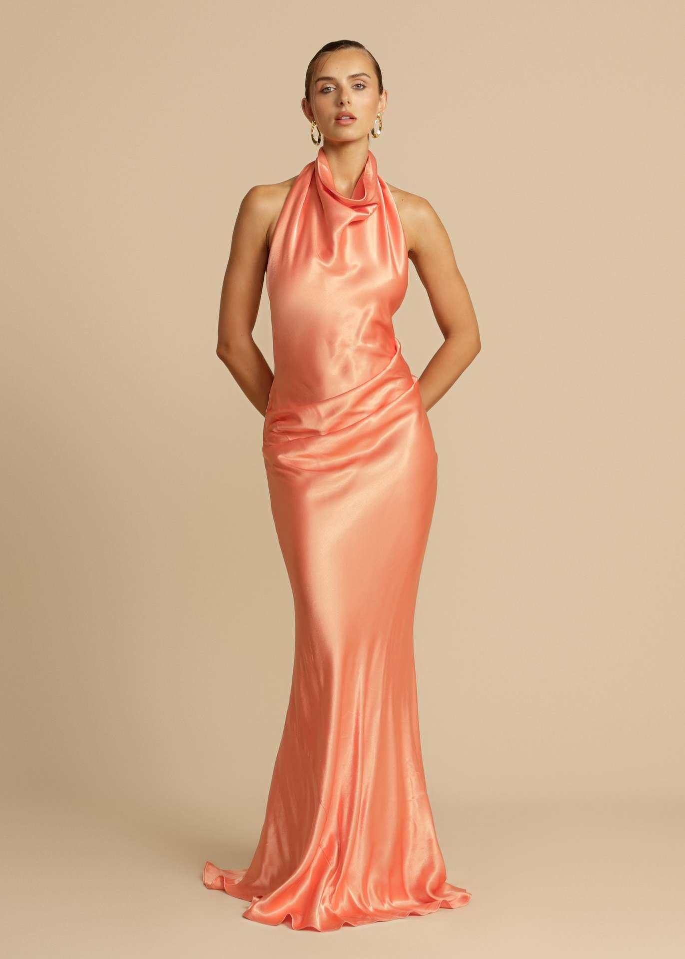 Elegant Backless Halter Neck Satin Midi Dress with Slit - 2025 Collection for Women Extra Small
