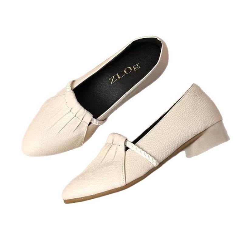 Spring and autumn new soft leather shallow mouth flat bottom Doudou shoes women versatile soft sole non-slip work single shoes women