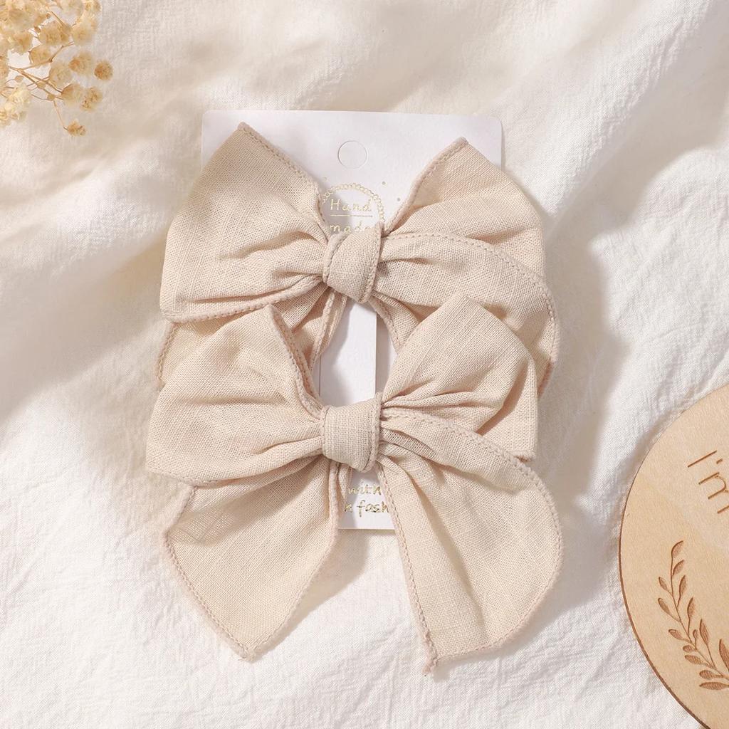 2Pcs/set Cotton Hair Bow Clips Baby Girls Women Large Head Bows Accessories Hair Grips for Kids Headwear Hair Accessories