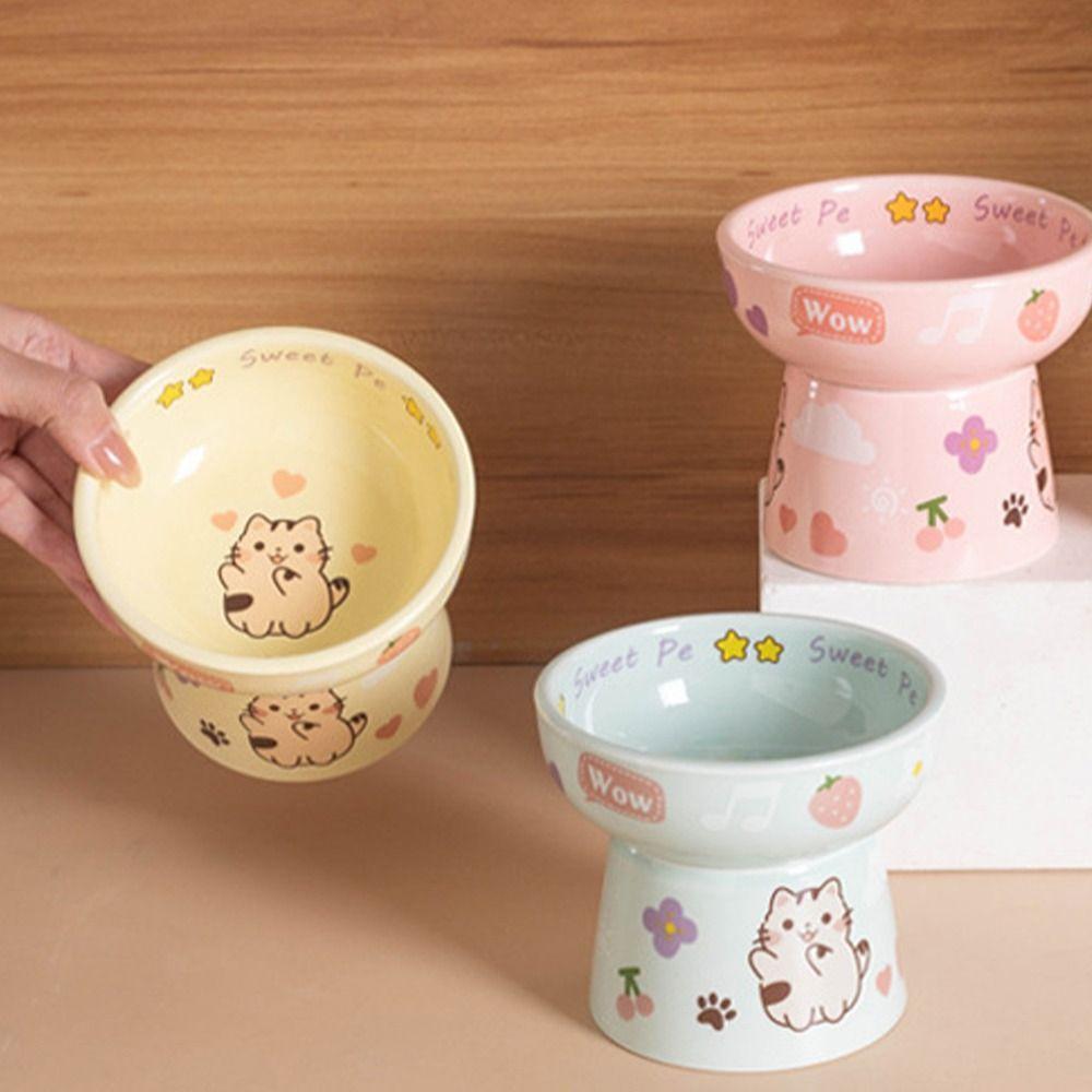 Ceramic Cat Bowl Anti Tipping Dog Food Feeding Basin Pet Drinking Feeder  Neck Protection