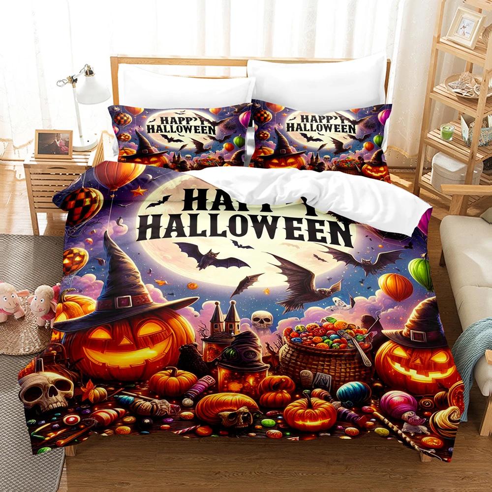 

Comforter Happy Halloween Bedding Set 3D Digital Printing 2-3 Piece Set (No Core) Suitable For Bedroom Halloween Decor Comforter (quilt)-EU Single(135*200cm)3pcs