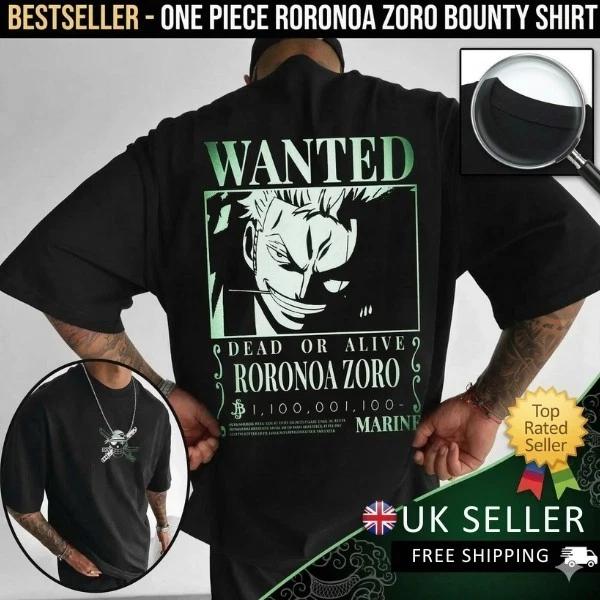 One Piece Zoro Anime T Shirt Cotton Oversized Harajuku Graphic Top Tee Unisex UK S