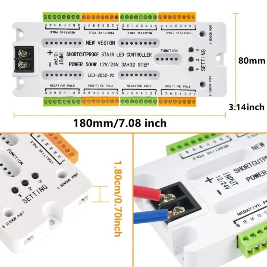 LED Motion Sensor Light Ladder Night Light Prevent Short Circuit Controller 32 Channels Stair DC12V/24V Stair Control Dimmer