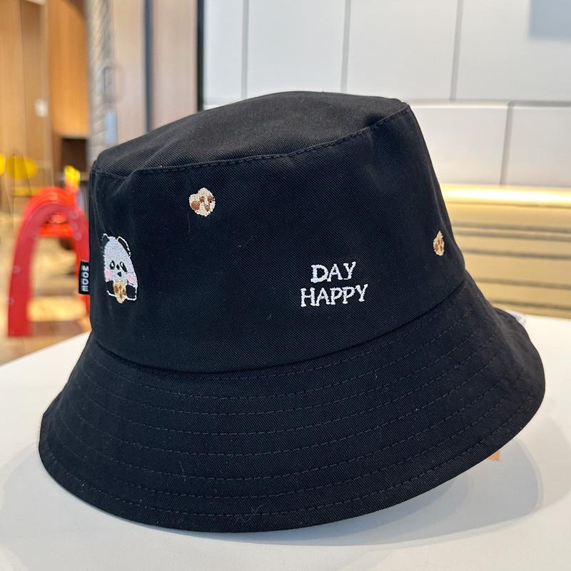 Cute Panda Embroidered Foldable Fisherman Hat For Women Uv Protection Sun Hat For Outdoor Activities
