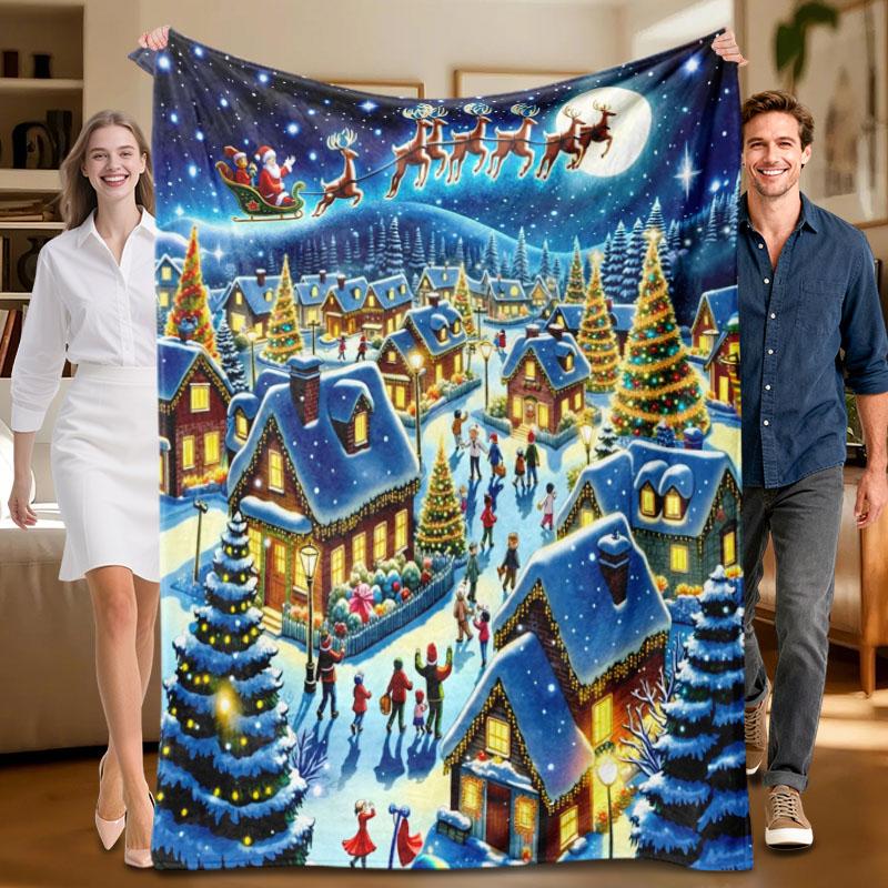 

1 piece Christmas-themed blue flannel blanket, soft, suitable for sofa, bed, office, all-season use. 70x100cm