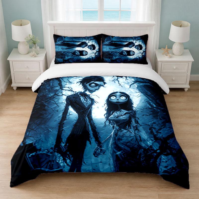 Corpse Bride Emily Victor Bedroom 3Pcs Bedding Set Soft Bed Sheet Pillowcases Home Bedding Decoration